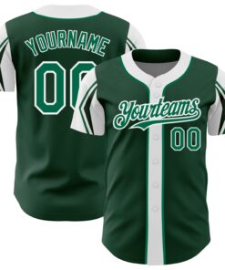 Custom Green Kelly Green-White 3 Colors Arm Shapes Authentic Baseball Jersey