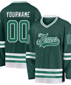Custom Green Kelly Green-White Hockey Jersey