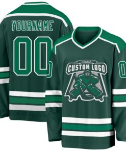 Custom Green Kelly Green-White Hockey Jersey