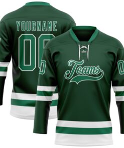 Custom Green Kelly Green-White Hockey Lace Neck Jersey