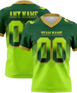 Custom Green Neon Green-Old Gold Mesh Authentic Gradient Square Shape Flag Football Jersey