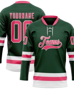 Custom Green Neon Pink-White Hockey Lace Neck Jersey