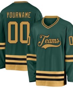 Custom Green Old Gold-Black Hockey Jersey