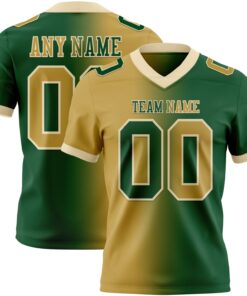 Custom Green Old Gold-Cream Mesh Authentic Gradient Fashion Football Jersey