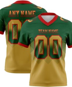 Custom Green Old Gold-Red Mesh Authentic Gradient Square Shape Flag Football Jersey