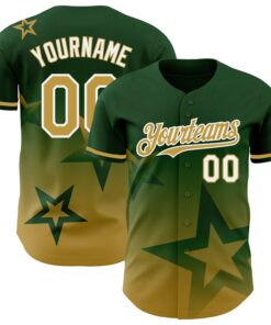 Custom Green Old Gold-White 3D Pattern Design Gradient Style Twinkle Star Authentic Baseball Jersey