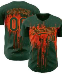 Custom Green Orange 3D Pattern Design Dripping Splatter Art Authentic Baseball Jersey