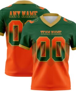 Custom Green Orange-Old Gold Mesh Authentic Gradient Square Shape Flag Football Jersey