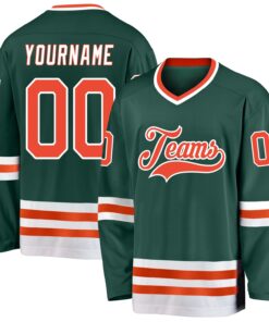 Custom Green Orange-White Hockey Jersey