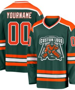 Custom Green Orange-White Hockey Jersey