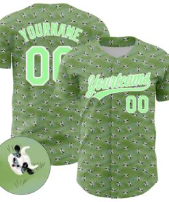 Custom Green Pea Green-White 3D Pattern Design Animal Cow Authentic Baseball Jersey