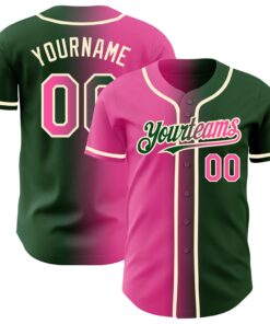 Custom Green Pink-Cream Authentic Gradient Fashion Baseball Jersey