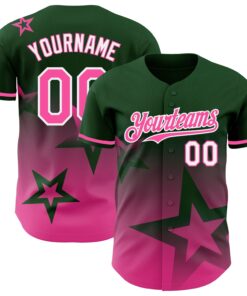 Custom Green Pink-White 3D Pattern Design Gradient Style Twinkle Star Authentic Baseball Jersey