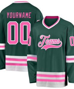 Custom Green Pink-White Hockey Jersey