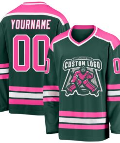 Custom Green Pink-White Hockey Jersey