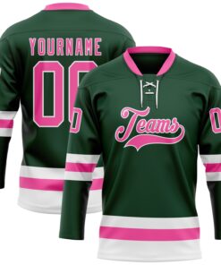 Custom Green Pink-White Hockey Lace Neck Jersey