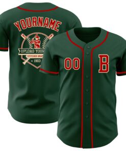 Custom Green Red-Cream Authentic Baseball Jersey