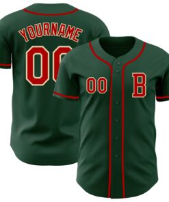 Custom Green Red-Cream Authentic Baseball Jersey