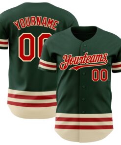 Custom Green Red-Cream Line Authentic Baseball Jersey