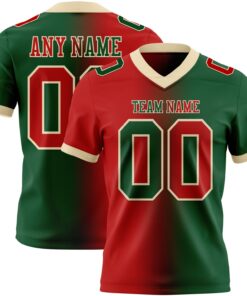 Custom Green Red-Cream Mesh Authentic Gradient Fashion Football Jersey