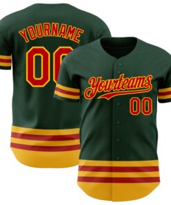 Custom Green Red-Gold Line Authentic Baseball Jersey