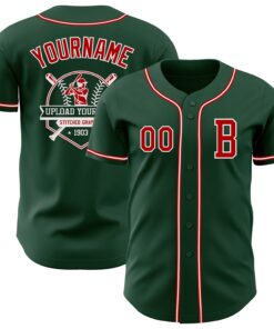 Custom Green Red-White Authentic Baseball Jersey