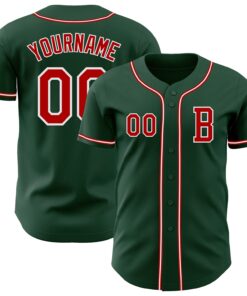 Custom Green Red-White Authentic Baseball Jersey