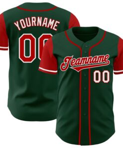 Custom Green Red-White Authentic Two Tone Baseball Jersey
