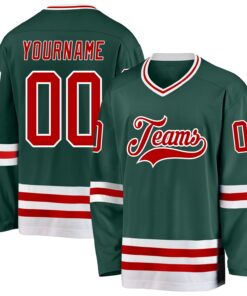 Custom Green Red-White Hockey Jersey