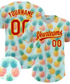 Custom Green Red-Yellow 3D Pattern Design Fruit Pineapple Authentic Baseball Jersey