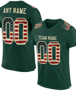 Custom Green Vintage USA Flag-City Cream Mesh Authentic Football Jersey