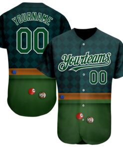 Custom Green White 3D Pattern Design Billiards Authentic Baseball Jersey
