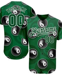Custom Green White 3D Pattern Design Billiards Snooker 8 Ball Authentic Baseball Jersey