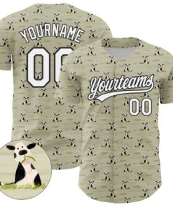 Custom Green White-Black 3D Pattern Design Animal Cow Authentic Baseball Jersey