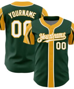 Custom Green White-Gold 3 Colors Arm Shapes Authentic Baseball Jersey