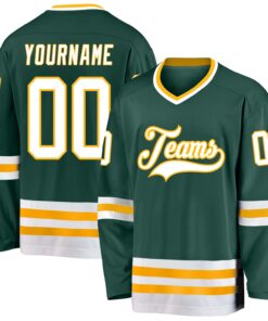 Custom Green White-Gold Hockey Jersey