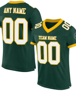 Custom Green White-Gold Mesh Authentic Football Jersey