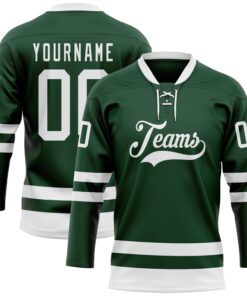 Custom Green White Hockey Lace Neck Jersey
