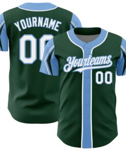 Custom Green White-Light Blue 3 Colors Arm Shapes Authentic Baseball Jersey