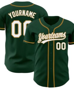 Custom Green White-Old Gold Authentic Baseball Jersey