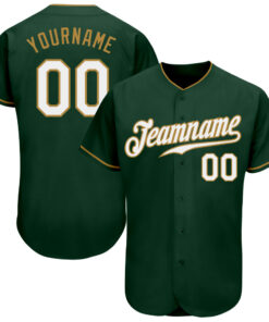 Custom Green White-Old Gold Authentic Baseball Jersey