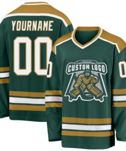 Custom Green White-Old Gold Hockey Jersey