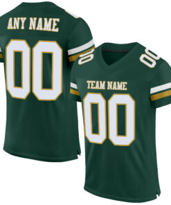 Custom Green White-Old Gold Mesh Authentic Football Jersey