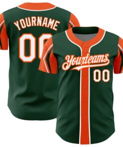 Custom Green White-Orange 3 Colors Arm Shapes Authentic Baseball Jersey