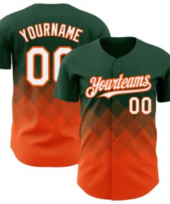 Custom Green White-Orange 3D Pattern Design Gradient Square Shapes Authentic Baseball Jersey