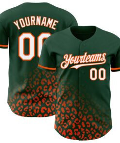 Custom Green White-Orange 3D Pattern Design Leopard Print Fade Fashion Authentic Baseball Jersey