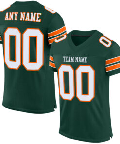 Custom Green White-Orange Mesh Authentic Football Jersey