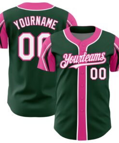 Custom Green White-Pink 3 Colors Arm Shapes Authentic Baseball Jersey