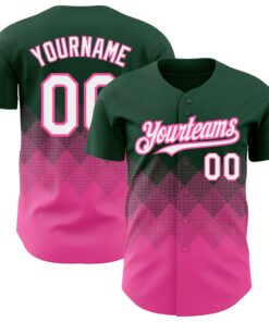 Custom Green White-Pink 3D Pattern Design Gradient Square Shapes Authentic Baseball Jersey
