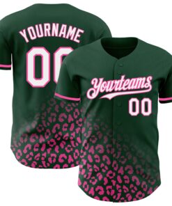 Custom Green White-Pink 3D Pattern Design Leopard Print Fade Fashion Authentic Baseball Jersey